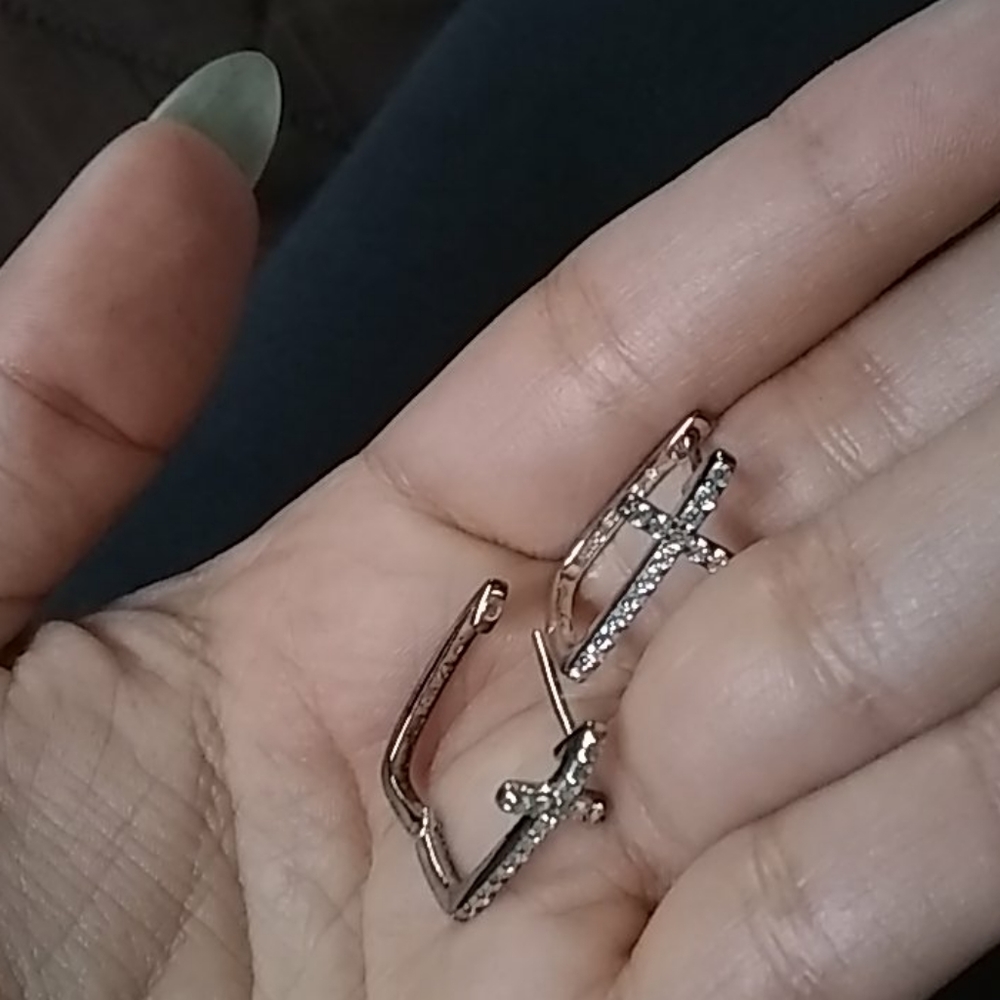 Cross Cz Solid Silver Earrings - image 2